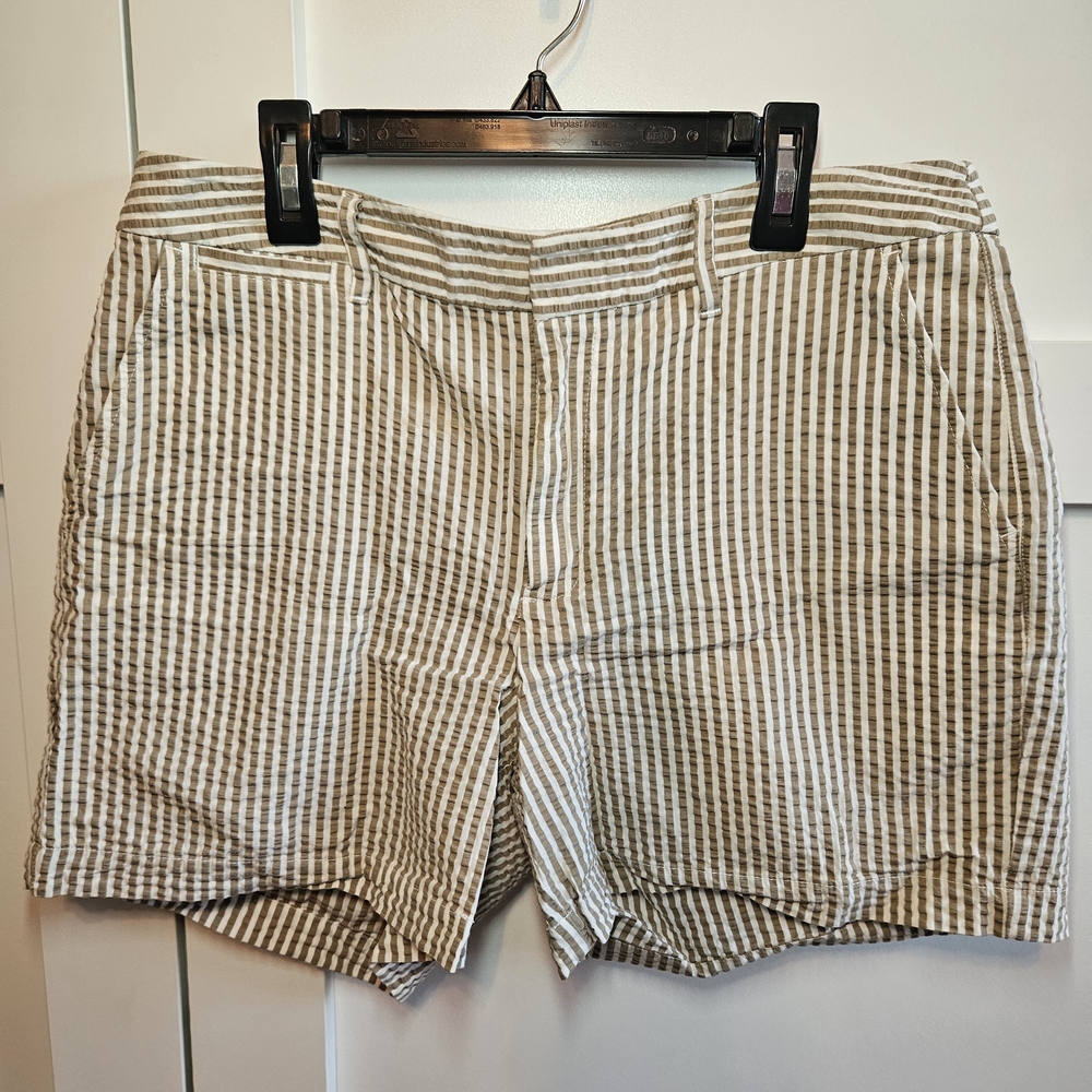 Classic Sear Sucker Brown and White Stripe Women's Shorts